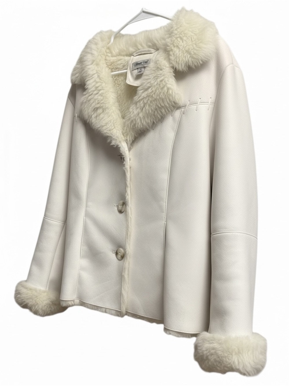 Coldwater Creek Cream Faux Suede & Faux Fur Trim Coat Jacket Women's Medium.